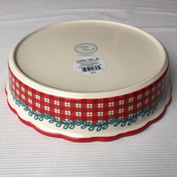 The Pioneer Woman Pie Plate Baking Dish Stoneware Christmas Floral Flower Red - Picture 8 of 11